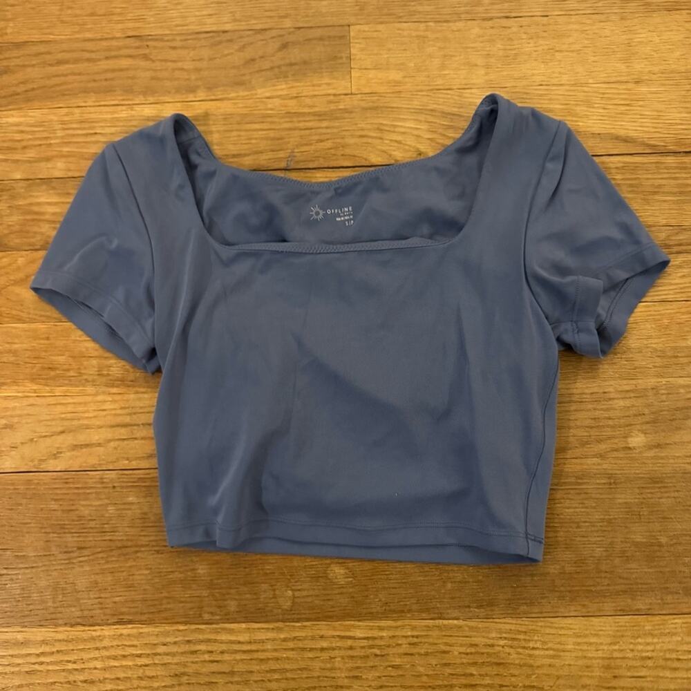 Aerie OFFLINE Square Neck Crop Top Blue – Size Small Petite SP b37